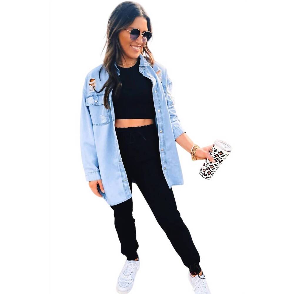 NEW WLM boss up denim shacket in light blue